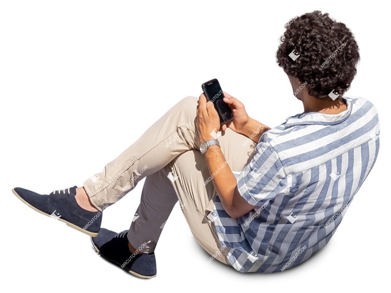 Man with a smartphone sitting human png (14074)