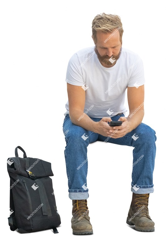 Man with a smartphone sitting human png (13578)