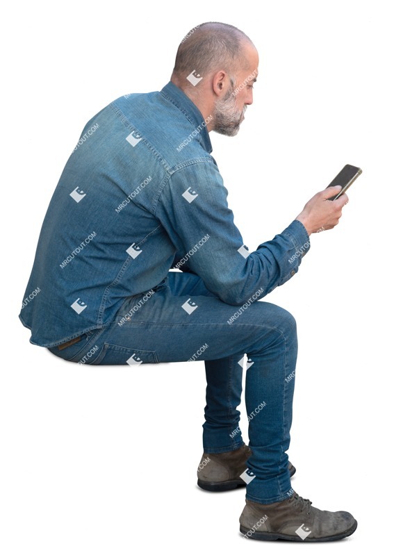 Man with a smartphone sitting human png (14805)