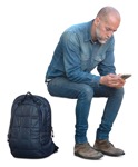 Man with a smartphone sitting png people (13946) - miniature