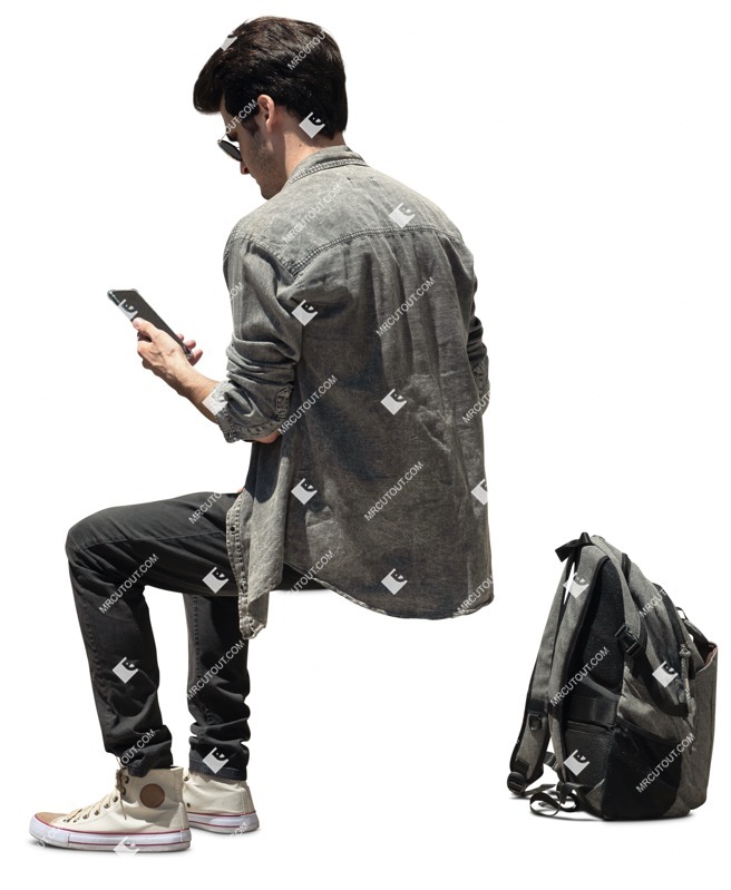 Man with a smartphone sitting person png (14860)