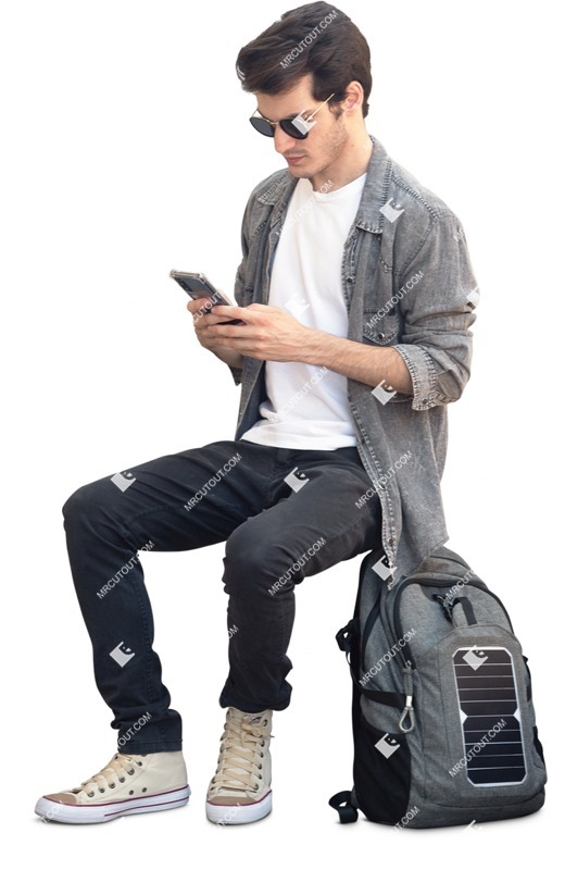 Man with a smartphone sitting person png (15089)