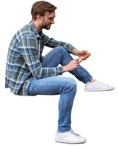 Man with a smartphone sitting people png (14326) - miniature