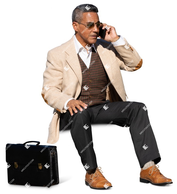 Man with a smartphone sitting people cutouts (14823)