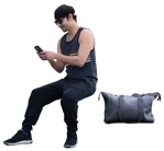 Man with a smartphone sitting people png (14513) | MrCutout.com - miniature