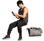 Man with a smartphone sitting people png (14533) - miniature