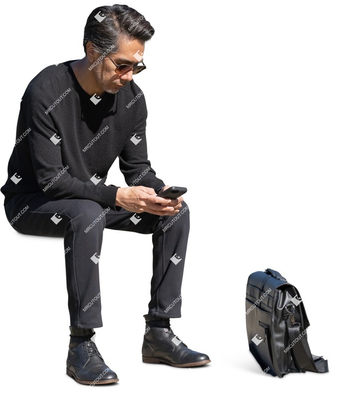 Man with a smartphone sitting person png (15819)