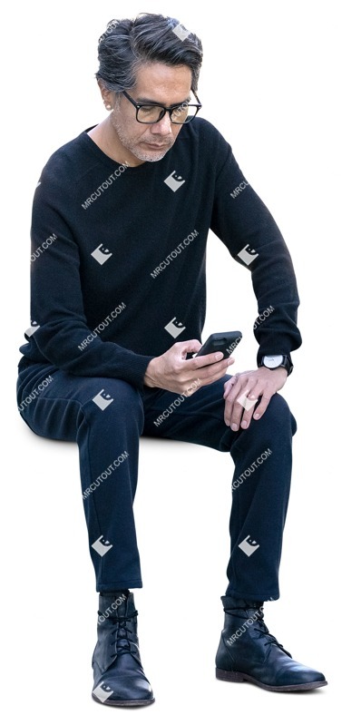Man with a smartphone sitting person png (15477)