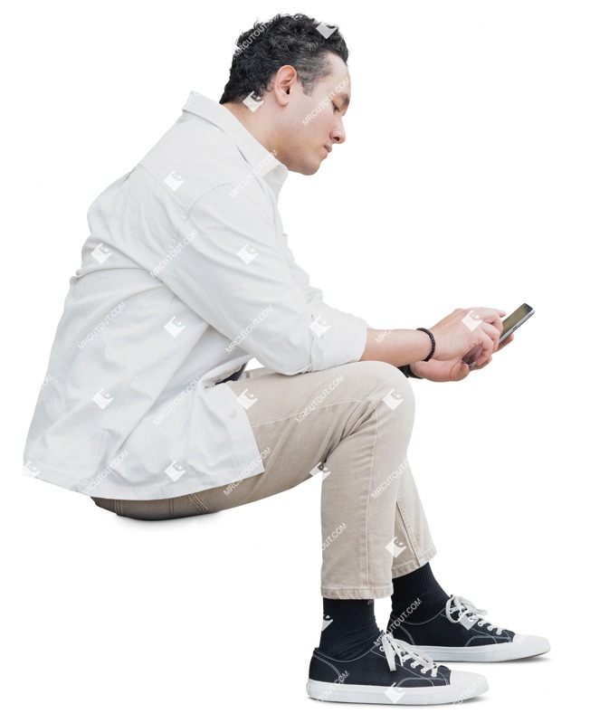 Man with a smartphone sitting people png (17079)