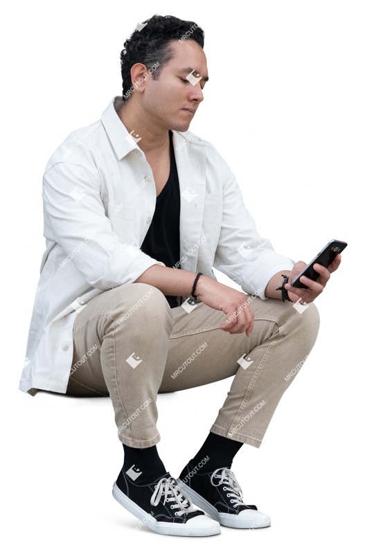 Man with a smartphone sitting people png (17729)