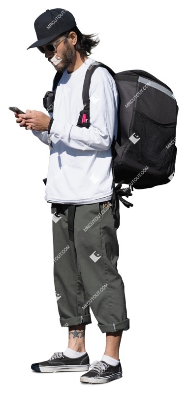 Man with a smartphone standing people cutouts (15302)