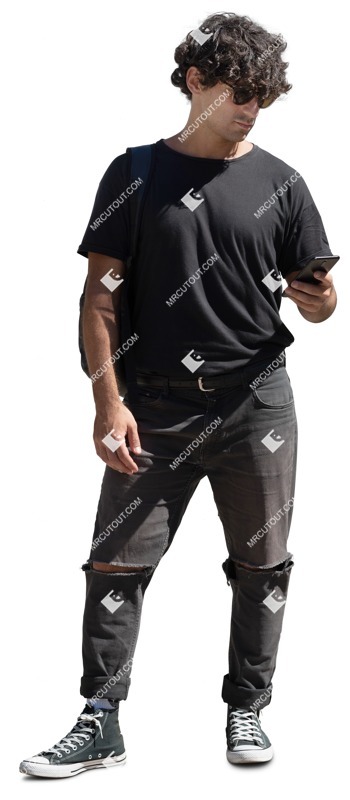 Man with a smartphone standing cut out people (14602)