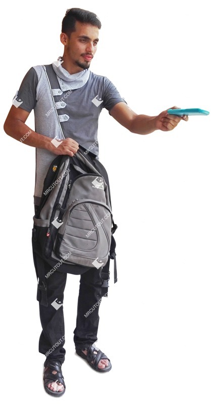 Man with a smartphone standing people cutouts (2335)