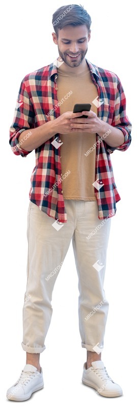 Man with a smartphone standing cut out pictures (10430)