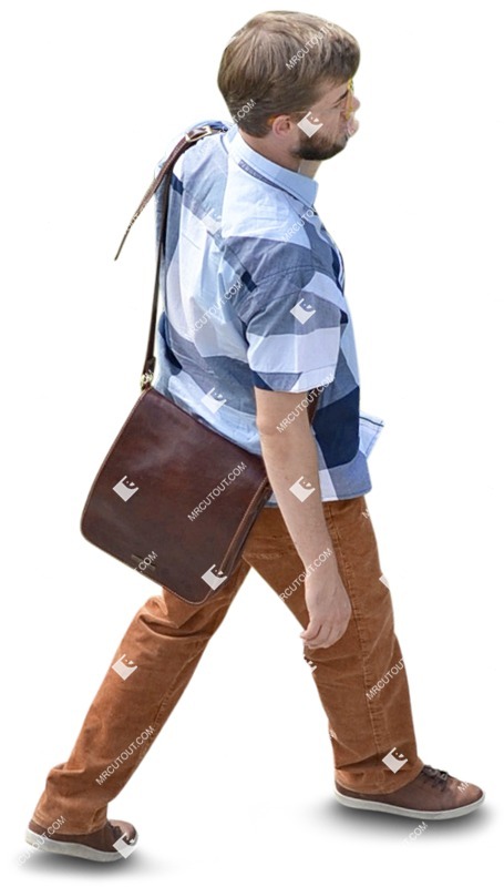 Man with a smartphone walking people cutouts (3726)