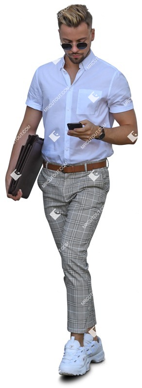 Man with a smartphone walking human png (7764)