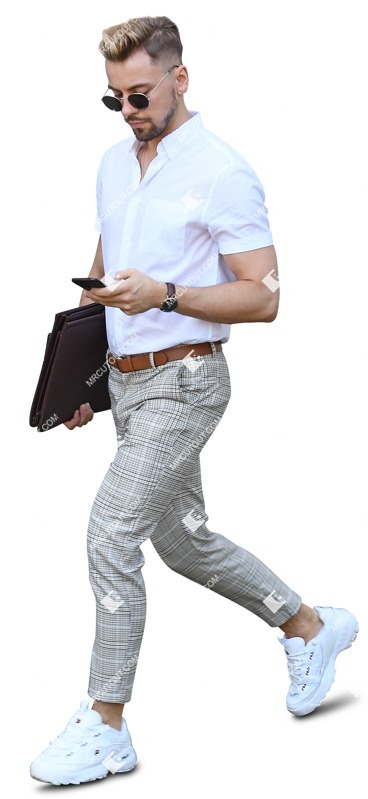 Man with a smartphone walking people png (7563)
