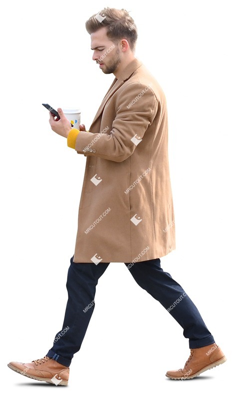 Man with a smartphone walking human png (10318)