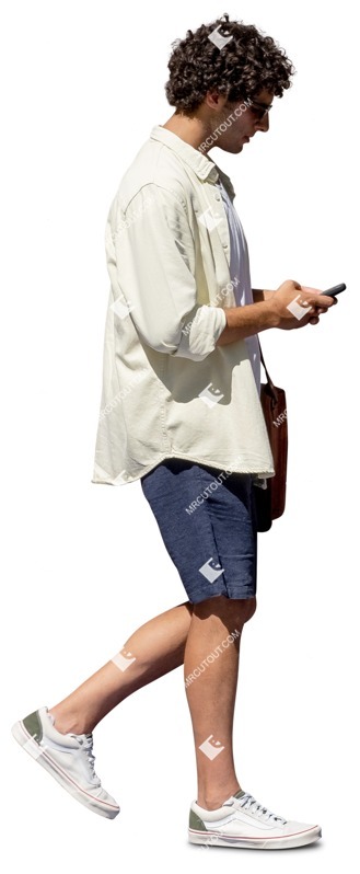 Man with a smartphone walking person png (12924)