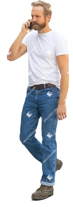 Man with a smartphone walking people png (13582)