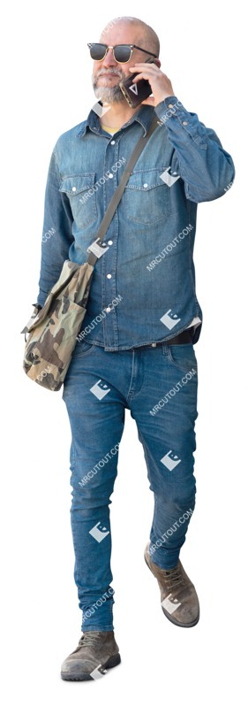 Man with a smartphone walking human png (14513)