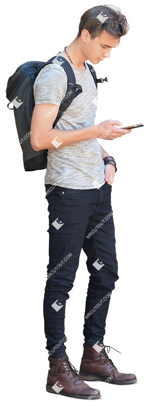 Man with a smartphone writing people cutouts (8798)
