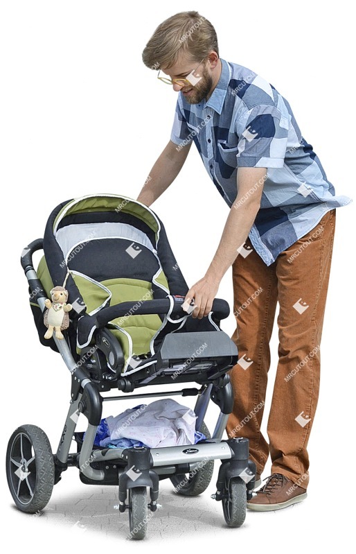 Man with a stroller standing cut out people (3007)