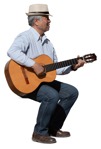 Elderly Asian man playing guitar in public - People PNG - miniature