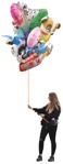 Cutout woman in black clothes selling balloons - young person png  - miniature