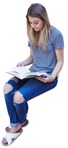 Teenager reading a book sitting people png (3107) - miniature