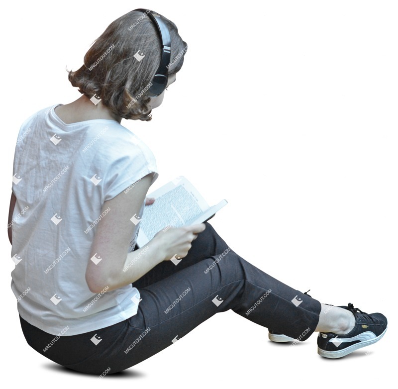 Teenager reading a book sitting cut out people (6457)