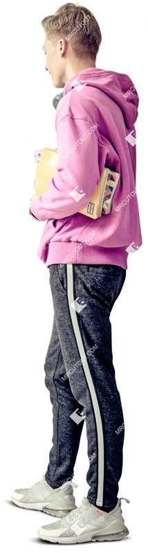 Teenager reading a book standing entourage people (5878)