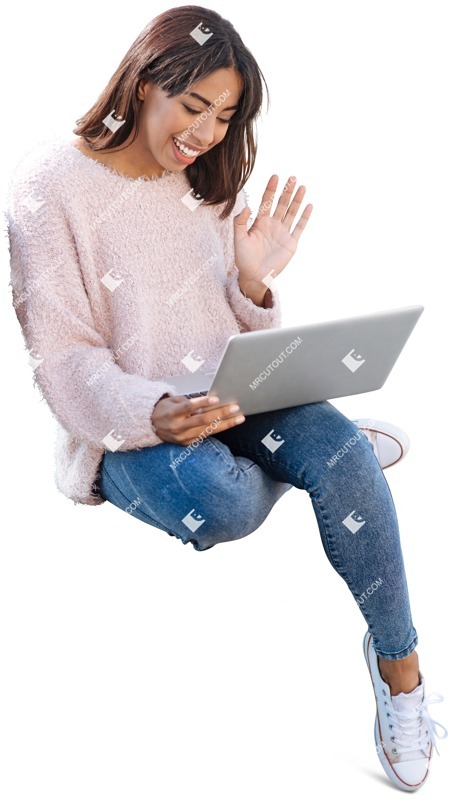 Teenager with a computer sitting person png (4006)