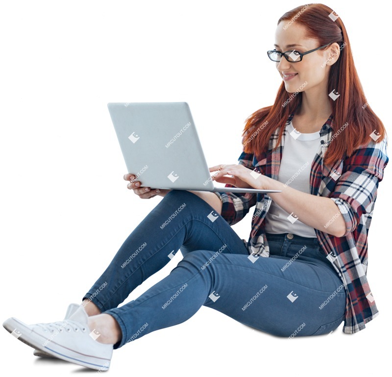 Teenager with a computer sitting people png (4676)