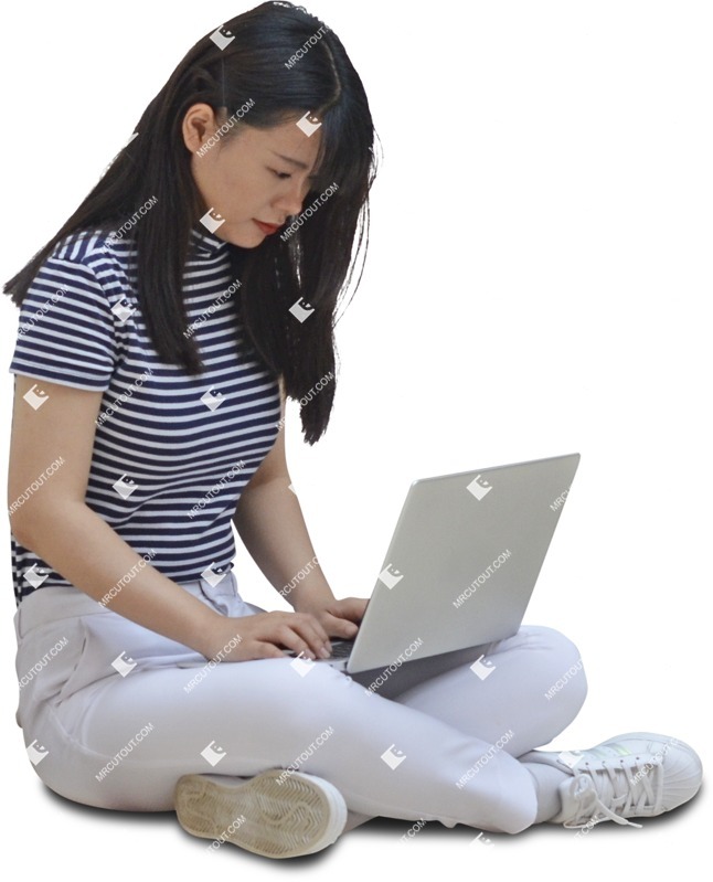 Teenager with a computer sitting cut out pictures (6486)