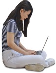 Teenager with a computer sitting people cutouts (6384) - miniature
