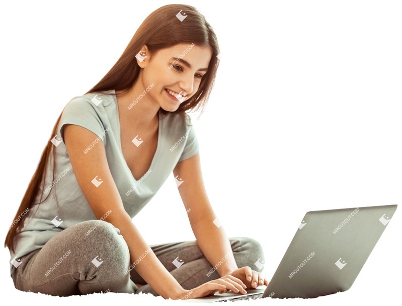 Teenager with a computer writing human png (5706)