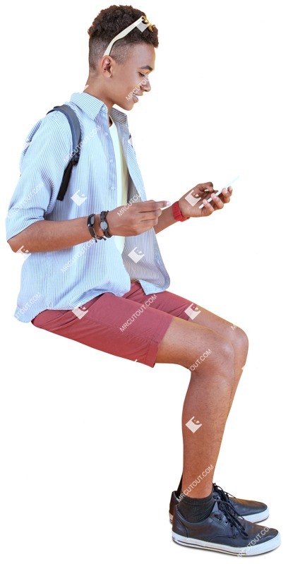 Teenager with a smartphone sitting people png (4753)