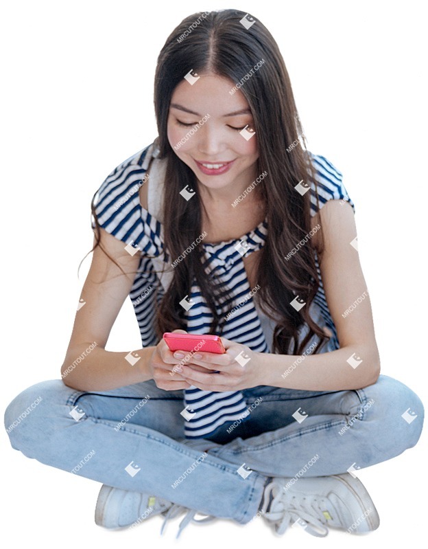 Teenager with a smartphone sitting person png (4009)