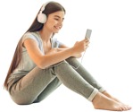 Teenager with a smartphone sitting cut out people (4771) - miniature