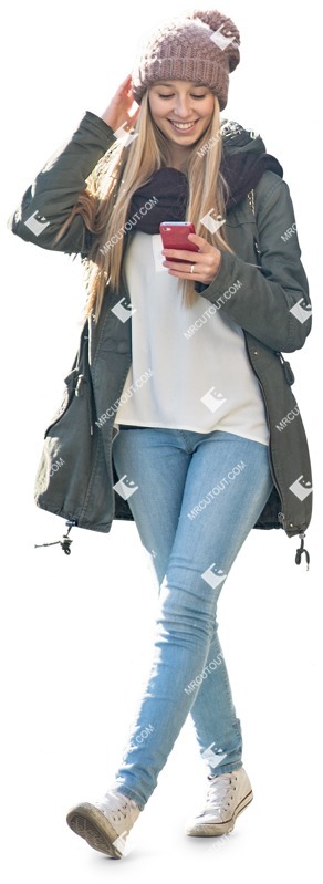Teenager with a smartphone walking cut out people (3210)