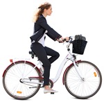 An elegant young woman riding a white city bike - people cutout - miniature
