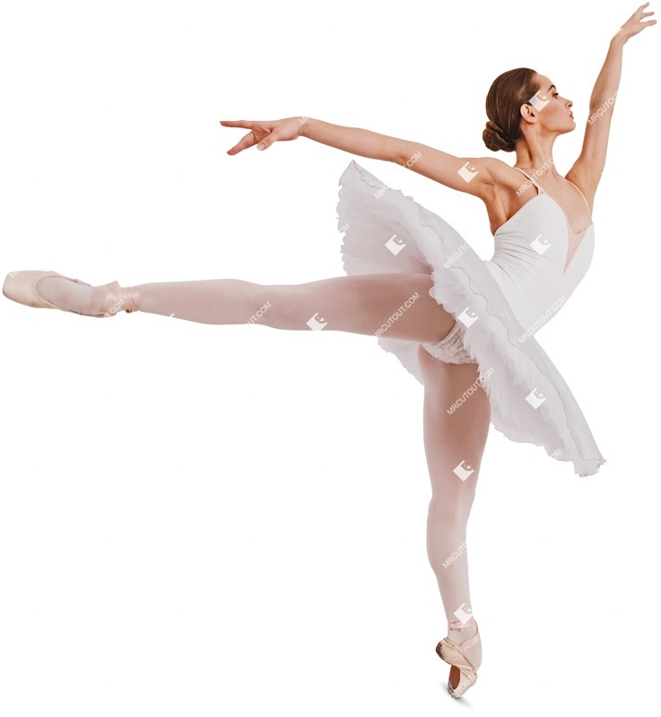 Young woman in white ballet outfit dancing - person png
