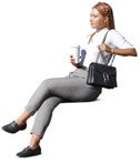 Cut out people - Woman With A Smartphone Drinking Coffee 0008 | MrCutout.com - miniature