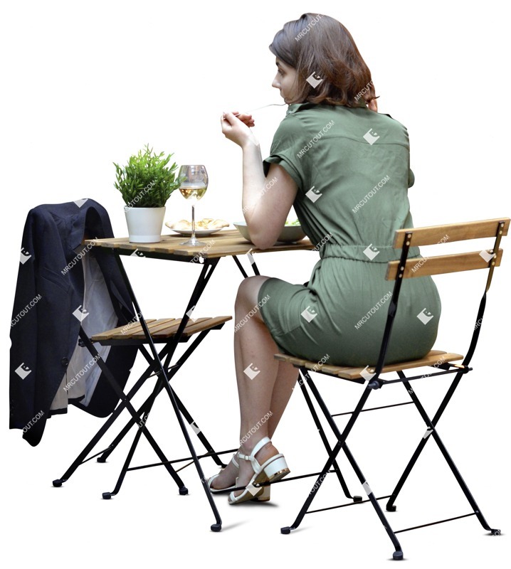 Woman eating seated people png (6114)