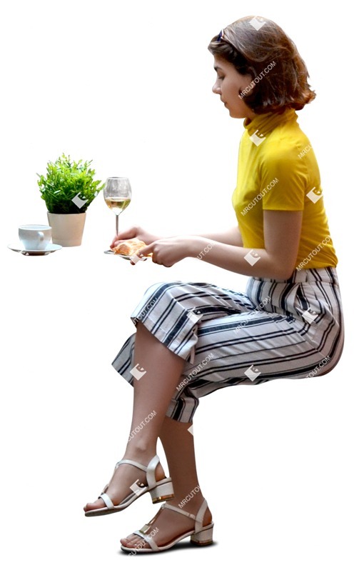 Woman eating seated people png (7208)