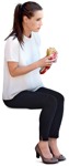 Woman eating seated cut out pictures (6481) - miniature