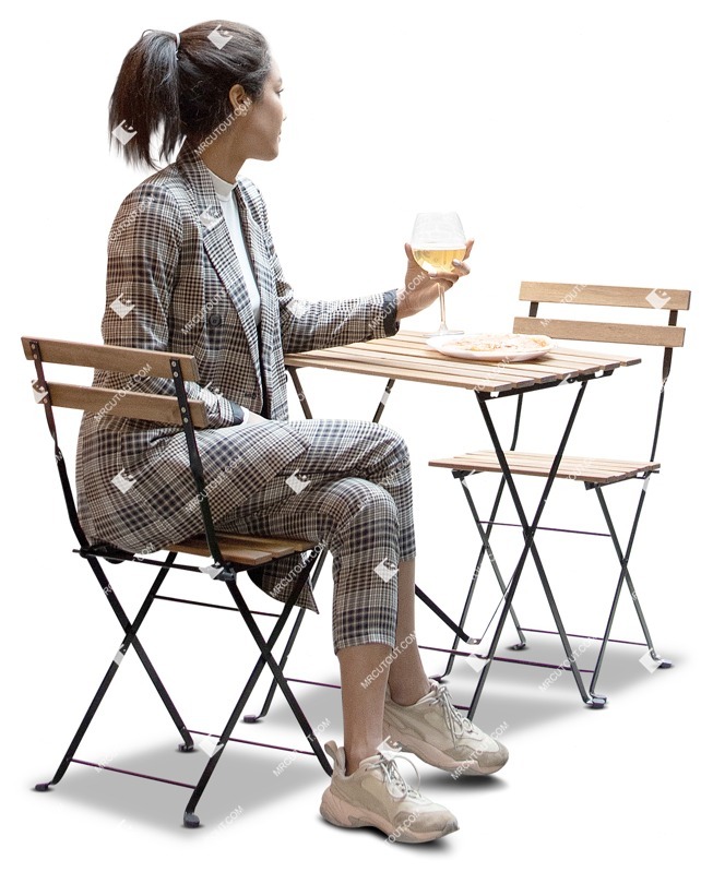 Woman eating seated entourage people (11920)