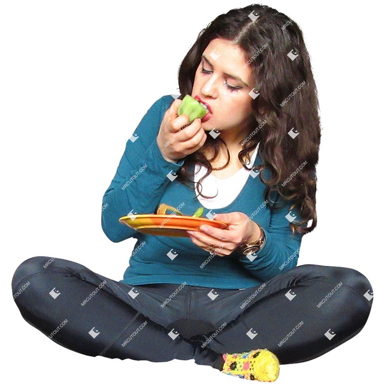 Woman eating seated people png (1958)