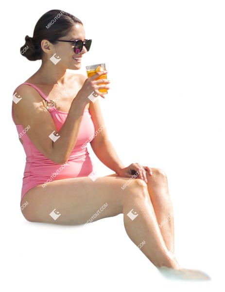 Woman in a swimsuit drinking people cutouts (7282)